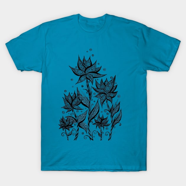 Abstract Flowers Lineart Blue T-Shirt by ZeichenbloQ